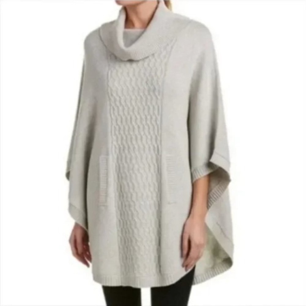 CAbi Glacier Cable‎ Knit Poncho Gray Pullover Sweater Oversized XS Cowl Neck